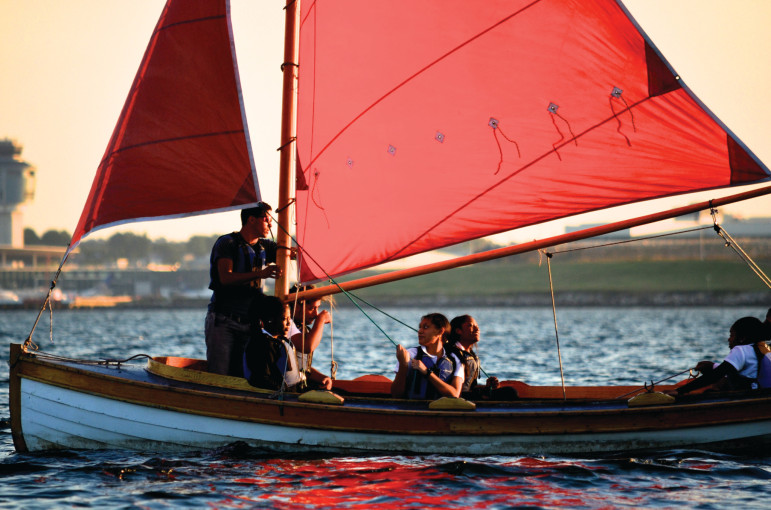 Students in the On-Water program learn to sail with trained program assistants at the mouth of the Bronx River in New York in the fall of 2013.