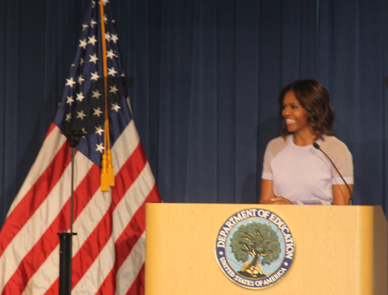 First Lady Michelle Obama speaks to about 200 youths and educators Friday at the U.S. Education Department. “We’re going to work to make sure that every young person in America can have a great summer learning experience," she said.