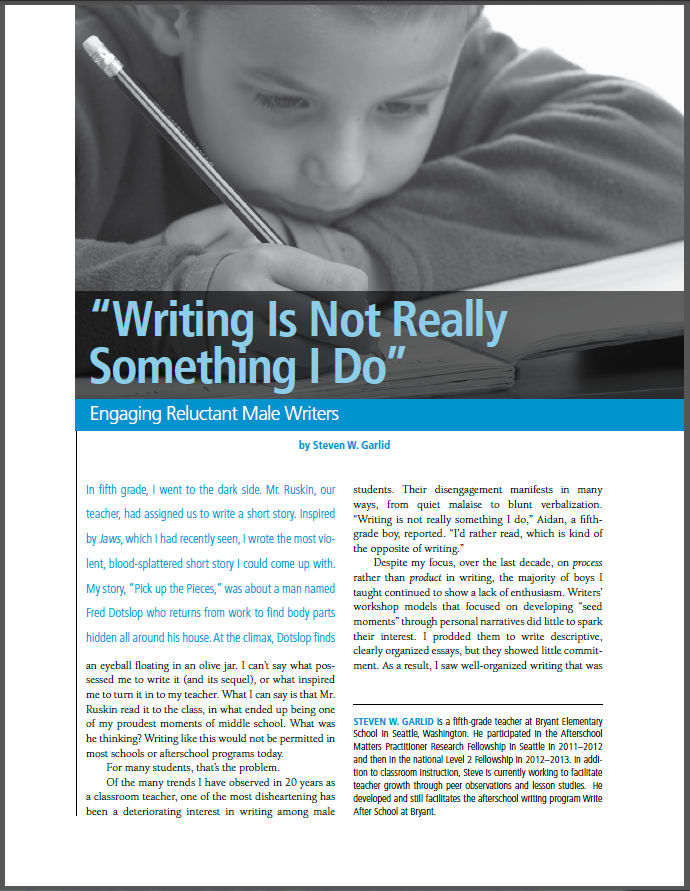 Writing Is Not Really Something I Do Engaging Reluctant Male Writers