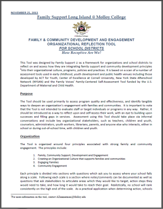 Family & Community Development and Engagement Organizational Reflection Tool for School Districts