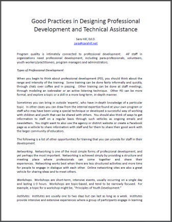 Good Practices in Designing Professional Development and Technical Assistance