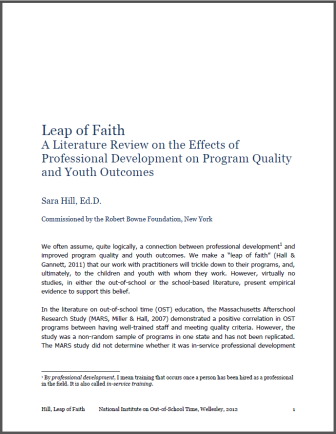 Leap of Faith - A Literature Review on the Effects of Professional Development on Program Quality and Youth Outcomes