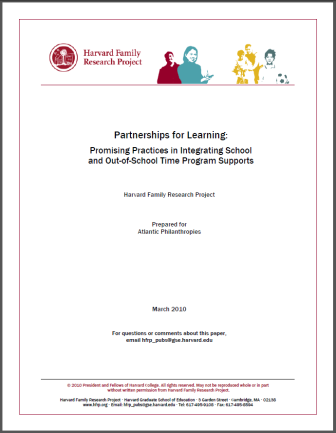 Partnerships for Learning - Promising Practices in Integrating School and Out-of-School Time Program Supports