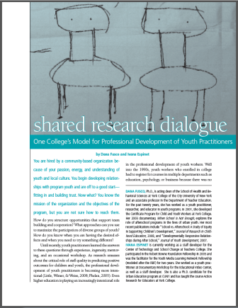 Shared Research Dialogue - One College's Model for Professional Development of Youth Practitioners
