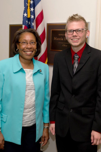 Foster youth Alex McFarland with Rep. Marcia L. Fudge, D-Ohio, during the 2012 Congressional Foster Youth Shadow Experience.