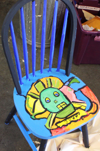 A painted chair inside the YSA studio.