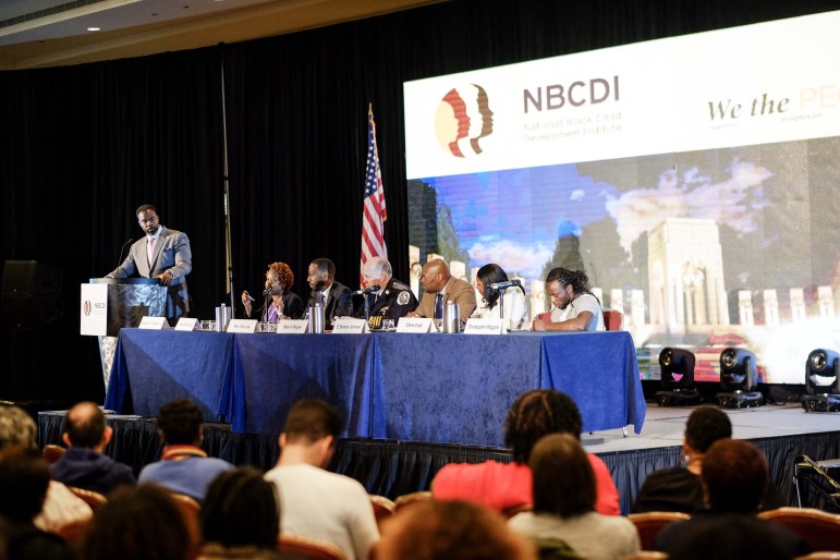 Khalila Harris (second from left), deputy director at the White House Initiative on Educational Excellence for African Americans, speaks during a panel at the National Black Child Development Institute's annual conference in Arlington, Va.