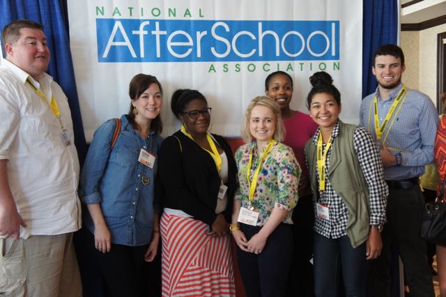 A group of after-school staff from Lawrence, Kansas, pose at the National AfterSchool Association Convention in Orlando, Florida, last week.