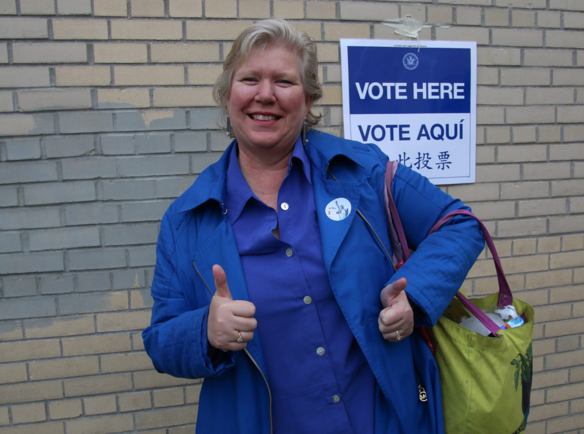 Lisa Winters is ecstatic after voting in the New York presidential primary on April 19. “I thought that I wasn’t allowed to vote until I was off parole,” she said, adding that she’s always been very active in her community and regularly campaigns for local, state and national candidates. 