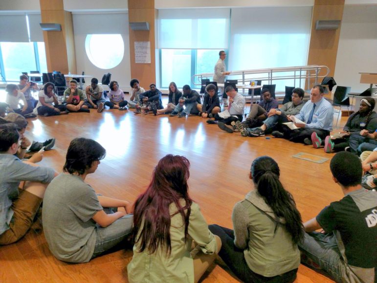 Young people in Boston meet with Boston Public Schools Superintendent Tommy Chang to discuss significant funding cuts to the schools. Youth participation in issues that affect them has been nurtured by Boston nonprofit Youth on Board.