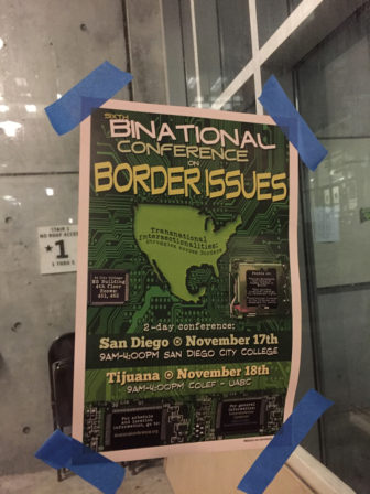 A flier publicizes a joint conference held at two colleges on both sides of the border.