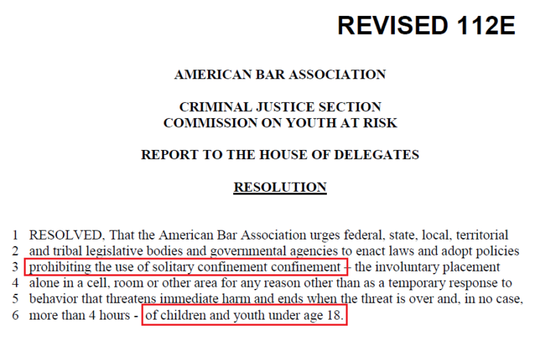 Legislation Solitary Confinement American Bar Association Proposed Legislation 112E
