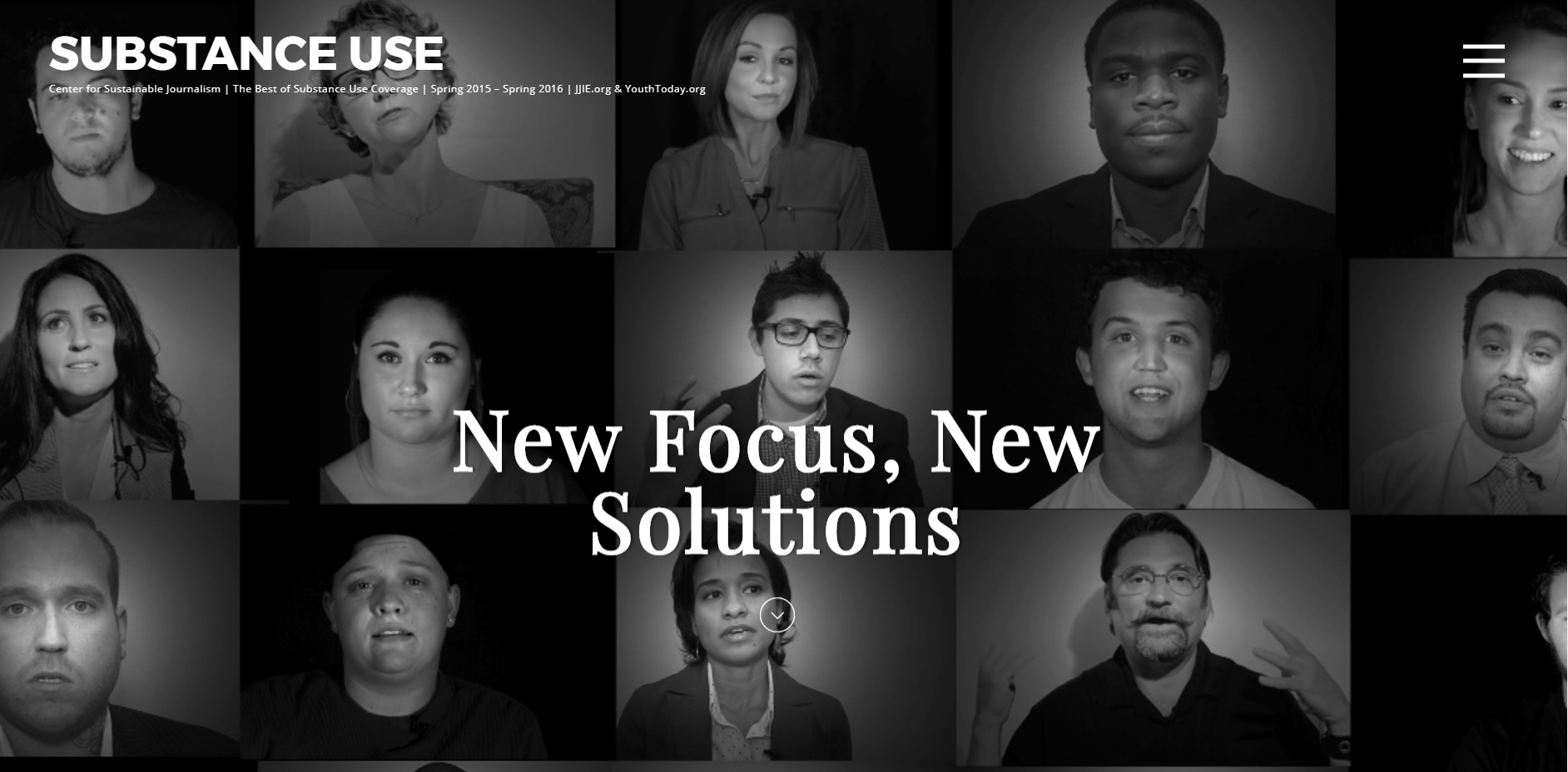 Substance Use: New Focus, New Solutions digital magazine cover with several head shots of people in recovery or working in the field of substance use problems.