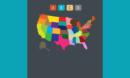 Education Week ABCD blocks on black with multi-colored USA map.