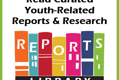 Read Curated Youth-Related Reports & research Text with multi-clored books on shelf with word REPORTS across spines