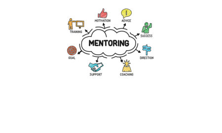 Mentoring: Mentoring chart with keywords and icons. Sketch