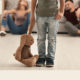 foster care: Little boy holding toy bunny while his parents drink alcohol in background