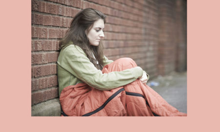 homeless youth: Vulnerable Teenage Girl Sleeping On The Street