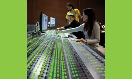 horizon higher education report, students at sound studio controls