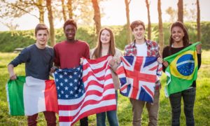 youth exchange, youth leaders exchange grants; students holding country flags