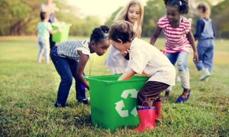 Oregon K-12 environmental educaiton grants; young kids outdoors learning to recycle