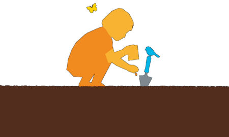 youth garden grants; graphic of child gardening