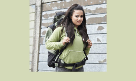 homelessness: Homeless Teenage Girl On Street With Rucksack