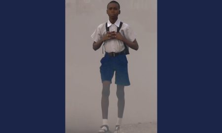air pollution and child health report; young student walking through smog