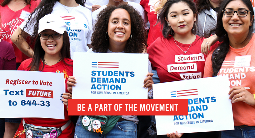 Young people hold up signs saying students demand action. Headshot alt text: TAG: MariaVictoria Chacón-Briceño, chapter lead of Students 