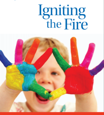 Igniting the Fire cover with young child's face behind two hands covered with colorful paint