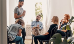 substance abuse prevention, national community anti-drug program: young former addicts at group therapy