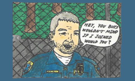 police: Cartoon of police officer with word balloon.