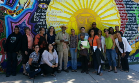 chicago arts education grants; people posing in front of street art