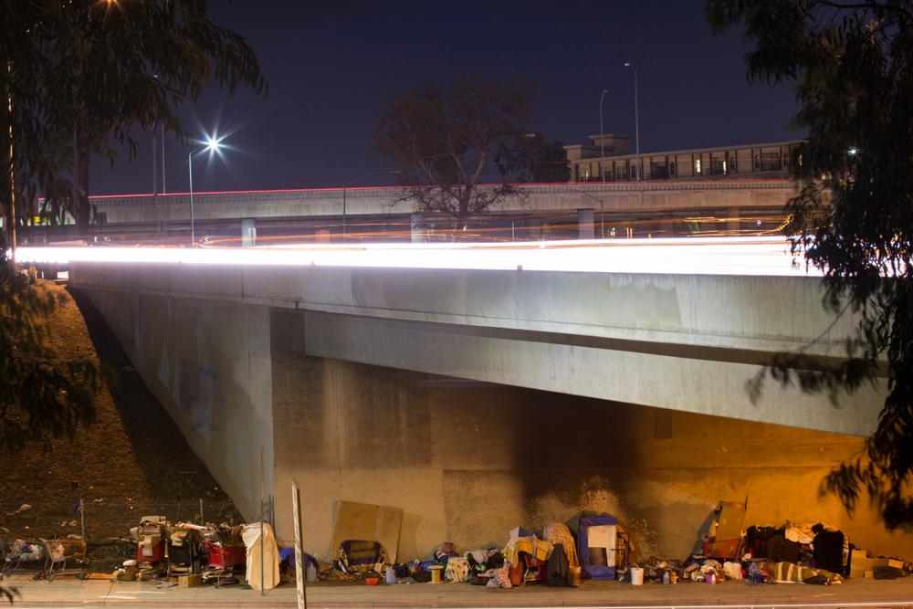 police: A homeless encampment under a freeway.