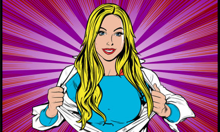 foster care: Super Hero Woman Ripping Shirt Pop Art Comic book style