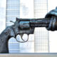 gun violence: Image of pistol with barrel tied in knot