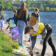 community service: Young people cleaning beach area.