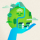 community and environment sustainability and education grants; graphic of blue hand holding sustainable globe