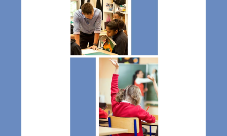 innovative K-12 education practices grants; teacher helping student and student raising hand