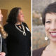 ICWA court: On left, 2 women in black dresses look right. On right, woman with earrings, necklace smiles.