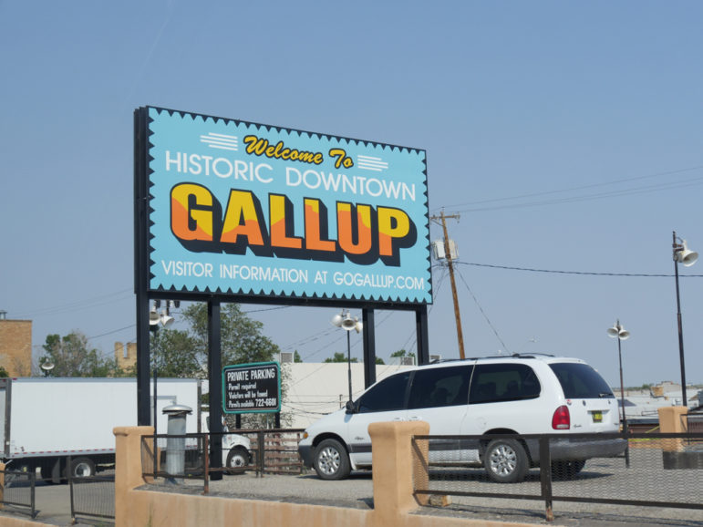 indigenous: Roadside billboard welcoming travelers to the historic downtown Gallup.