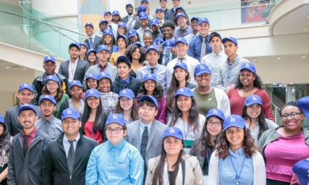 LA region youth education, health and development grants; large group of LA youth with hats on smiling