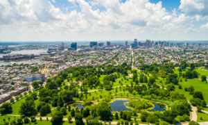 Baltimore community grants; view of Baltimore above Patterson Park