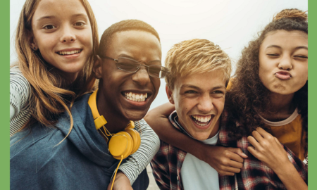 Advancing Teen Flourishing Report; group of diverse teens laughing