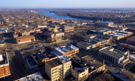 Central Minnesota COVID Response Grants; aerial view of St. Cloud