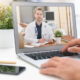 telehealth: Doctor with a stethoscope on the computer laptop screen.