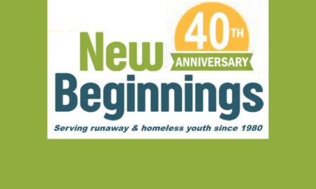 New Beginnings job opportunity with homeless Youth support org logo blue and green on white