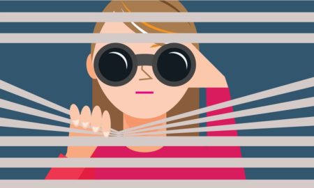 child abuse: Nosy neighbor spying with binoculars