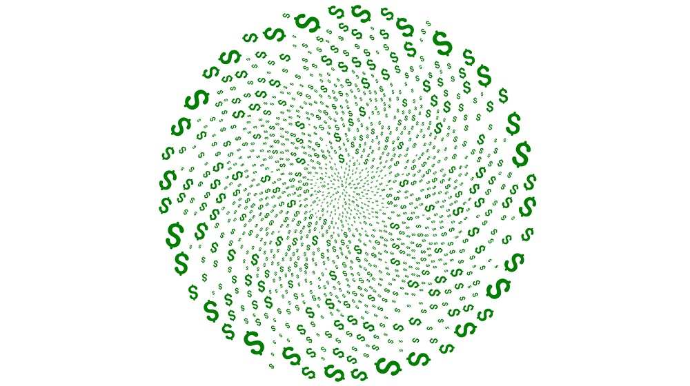 fundraising: Round cluster organized from scatter dollar symbols.