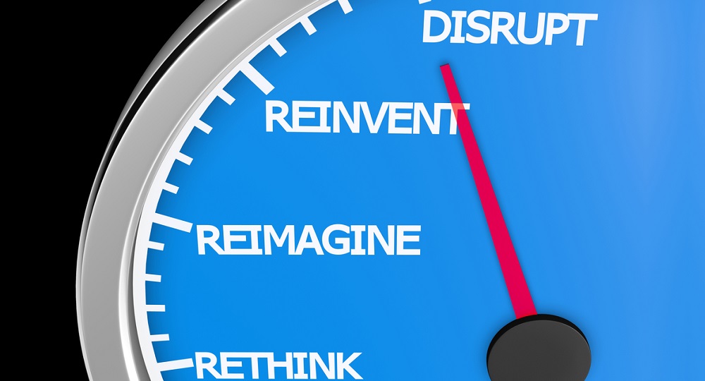supervisors: Words Disrupt Rethink Reimagine Reinvent on blue Speedometer